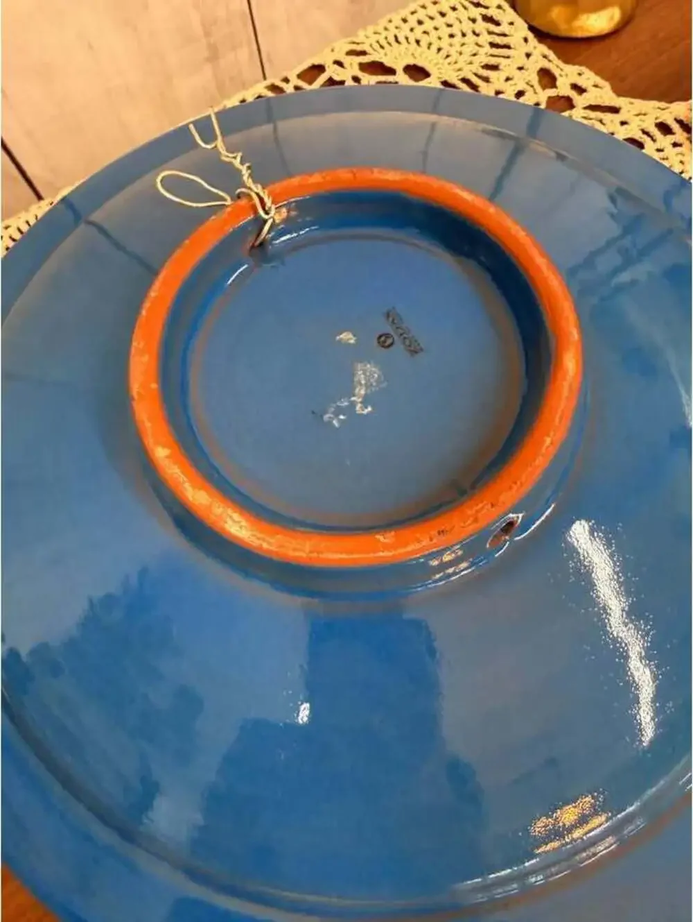 ZODAX Blue Ceramic Charger Plate 13” Geometric Sunburst Wall Decor